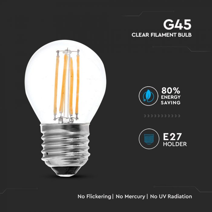 LED E27 FILAMENT LAMP 4W WW 320lm 300° 45X75 GLOBE DIMM