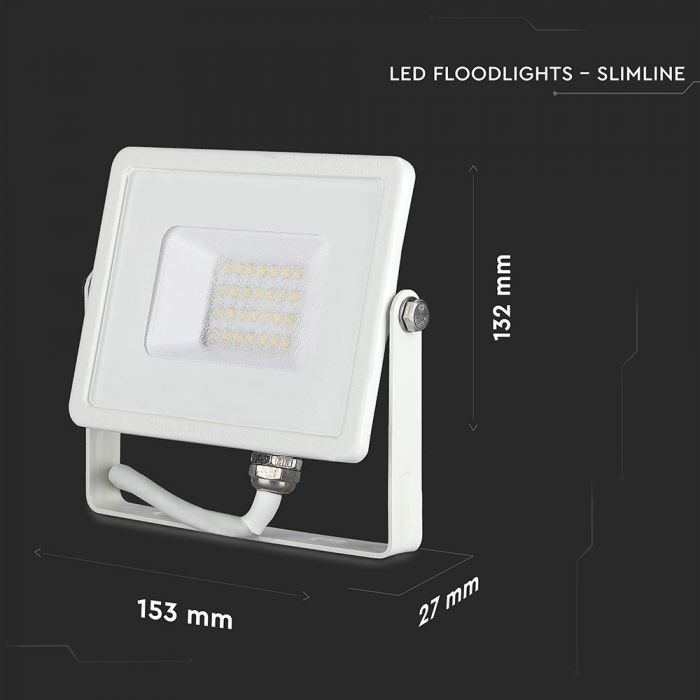 LED FLOOD SLIM 20W  CW 100° 1600lm IP65 WHITE SAMSUNG CHIP