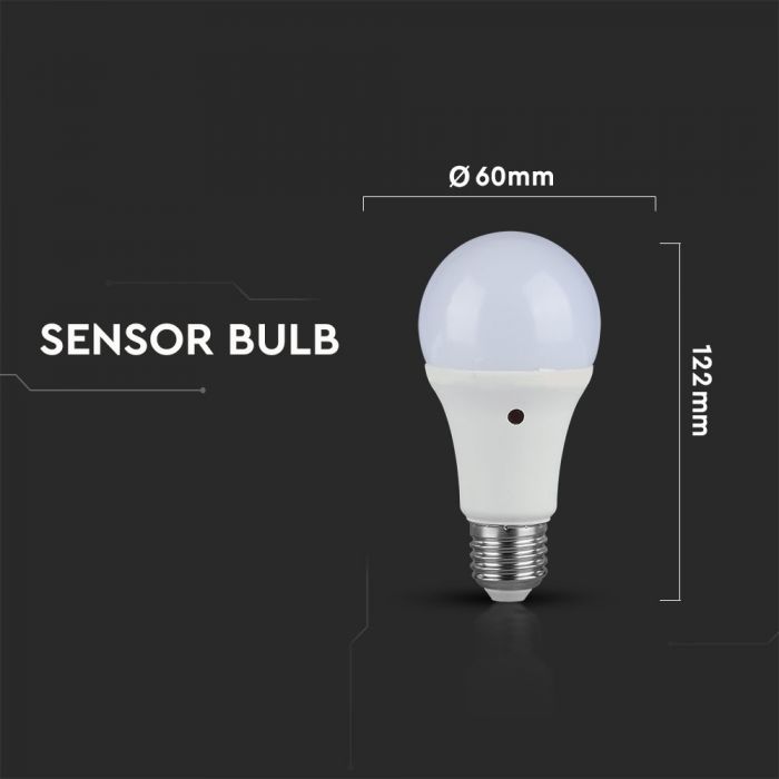 LED E27 LAMP 9W WW 806lm 200° 60X112 WITH SENSOR