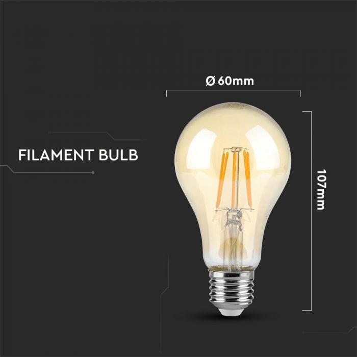 LED E27 FILAMENT LAMP AMBER COVER A60 4W WW 350lm 300° 60X107