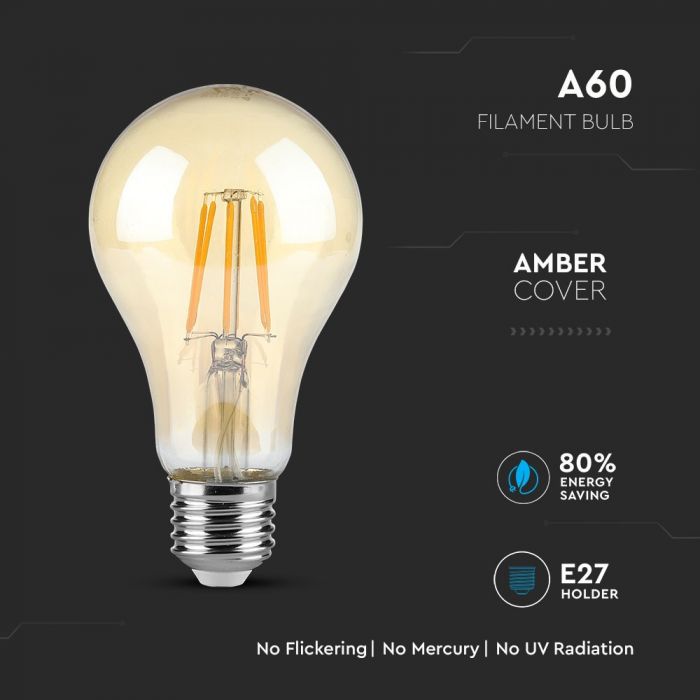 LED E27 FILAMENT LAMP AMBER COVER A60 4W WW 350lm 300° 60X107