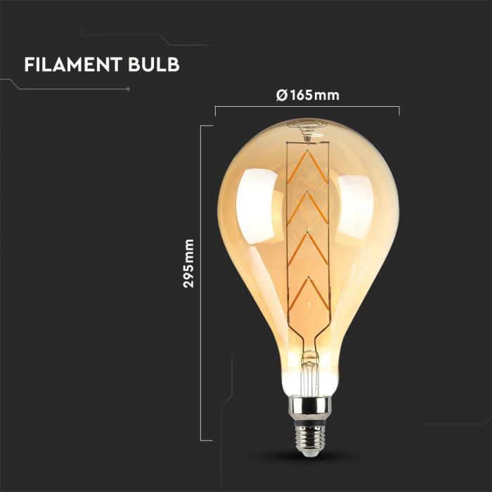 LED E27 FILAMENT LAMP AMBER G125 8W WW 620lm 300° 165X295