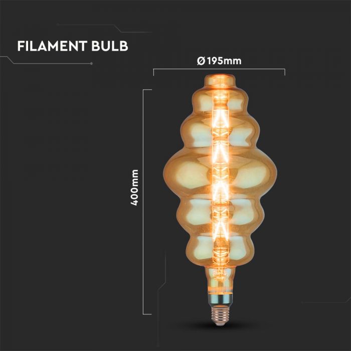 LED E27 FILAMENT LAMP AMBER S180 8W WW 620lm 300° 195X400