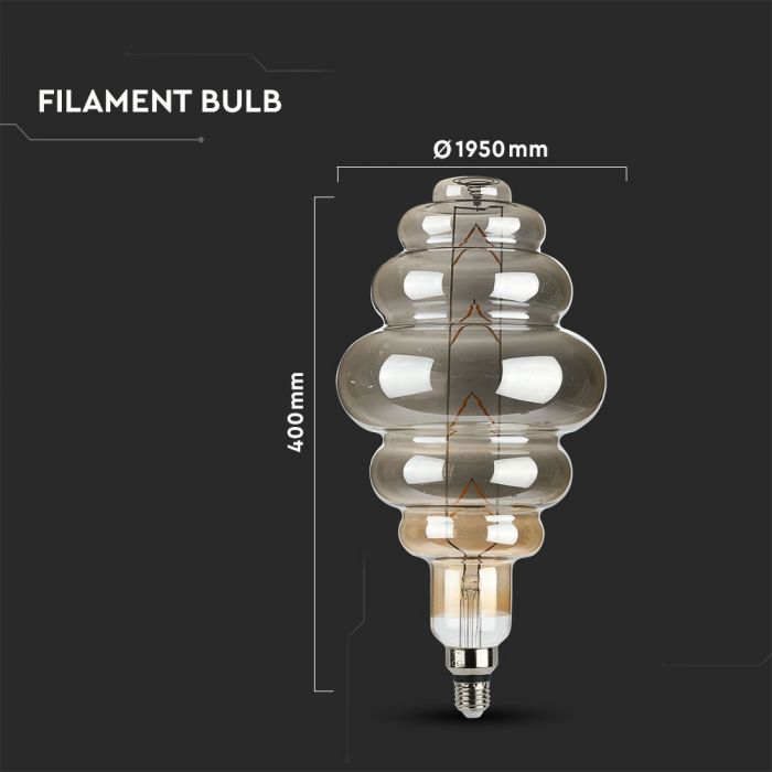 LED E27 FILAMENT LAMP GREY SMOKY S180 8W WW 240lm 300° 195X400