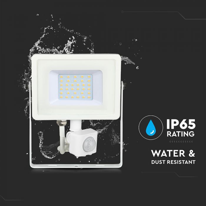 LED FLOOD SENSOR 30W WW 120° 2550lm IP65 WHITE SAMSUNG CHIP