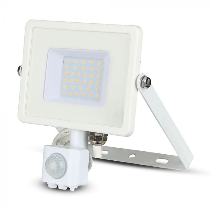 LED FLOOD SENSOR 30W WW 120° 2550lm IP65 WHITE SAMSUNG CHIP