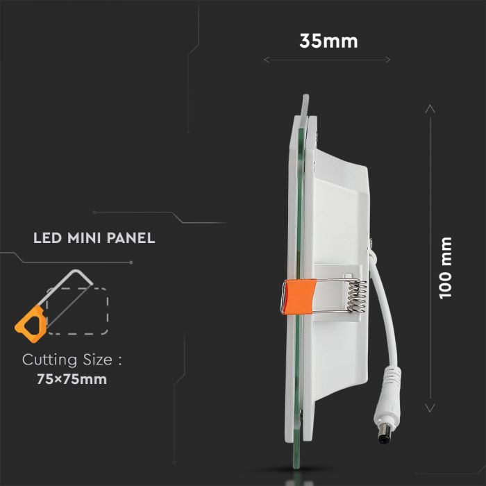 LED GLASS SQUARE DOWNLIGHT 6W WW 540lm 120° 100X100 (75)