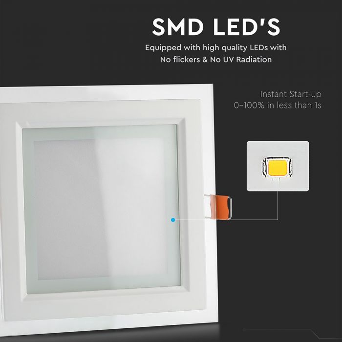 LED GLASS SQUARE DOWNLIGHT 6W WW 540lm 120° 100X100 (75)