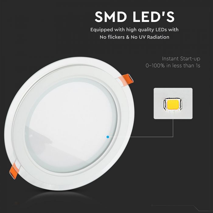 LED GLASS ROUND DOWNLIGHT 6W 420lm DL 120° 100X40 (75)