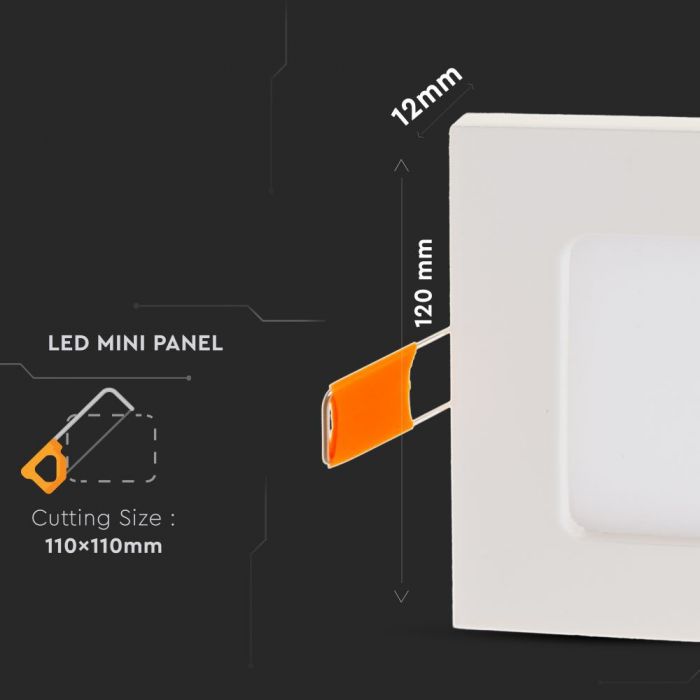 LED PREMIUM SQUARE DOWNLIGHT 6W 420lm WW 120° 120X25 (105)