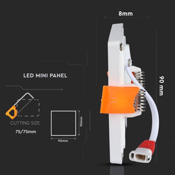 LED FRAMELESS SQUARE DOWNLIGHT 8W 800lm CW 110° 95X27 (85)