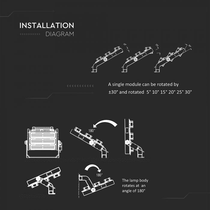 LED FLOOD SLIM WITH MEANWELL DRIVER 250W DL 60° 30000lm IP66 BLACK SAMSUNG CHIP