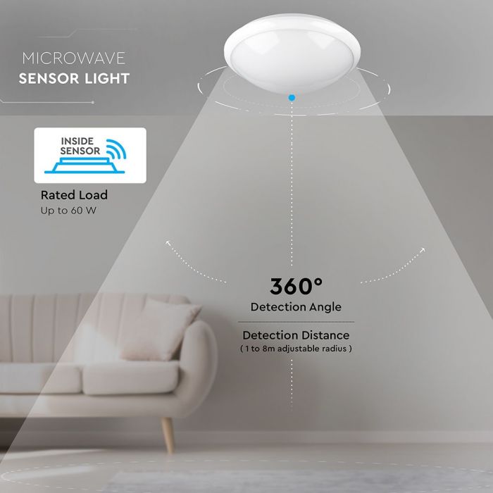 LED DOME WITH SENSOR VTAC E27-IR 360° 296X96 IP44