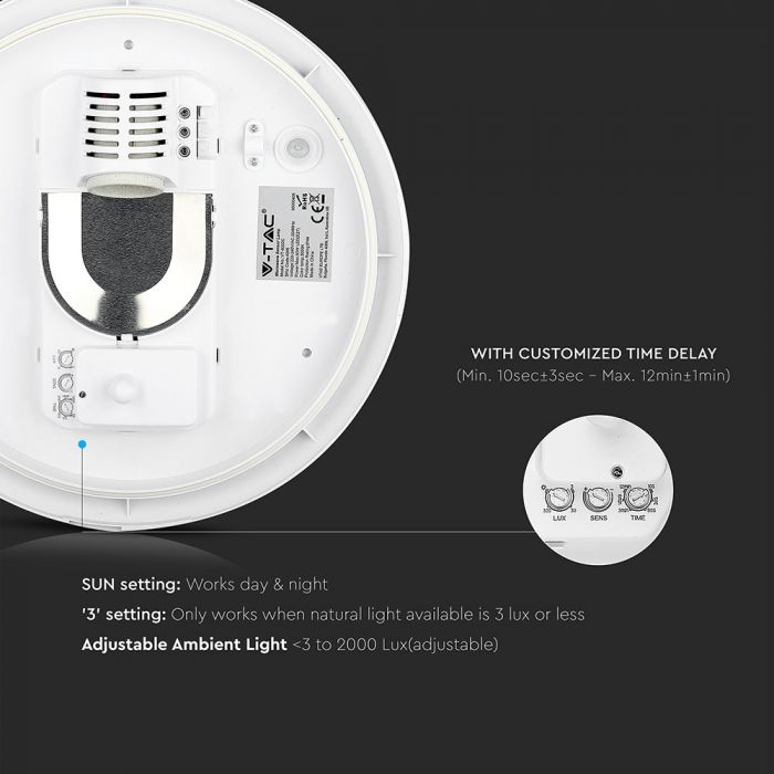 LED DOME WITH SENSOR VTAC E27-IR 360° 296X96 IP44