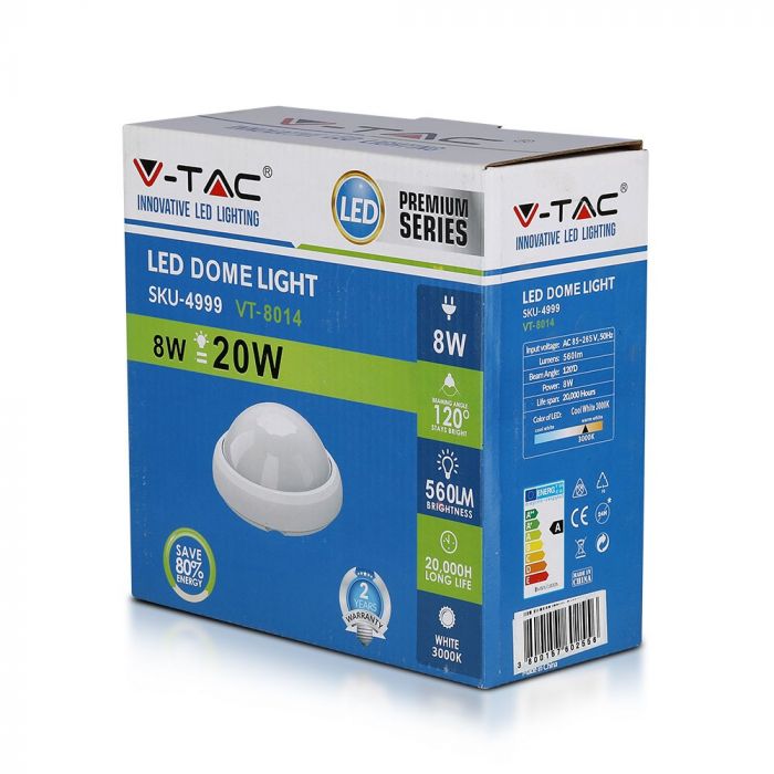 LED DOME LIGHT ROUND 8W 120° 560lm CW 178X80 IP66