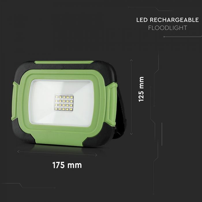 LED FLOOD RECHARGEABLE 10W CW 100° 700lm IP44 GREEN/BLACK SOS FLASH