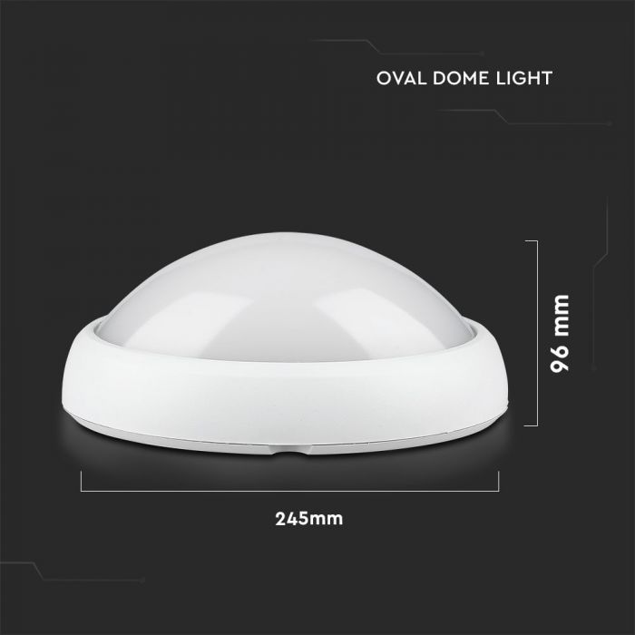 LED DOME LIGHT OVAL 12W 120° 840lm CW 245X165X96 WHITE IP66