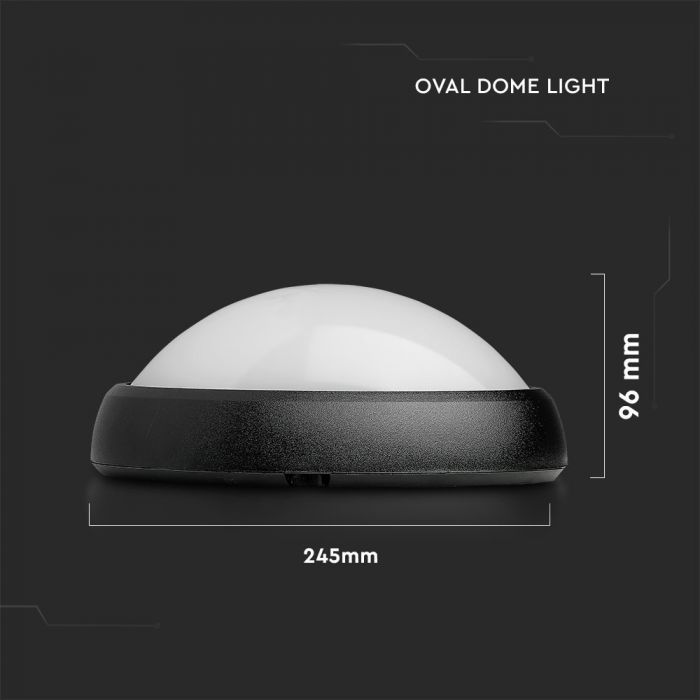 LED DOME LIGHT OVAL 12W 120° 840lm CW 245X165X96 BLACK IP66