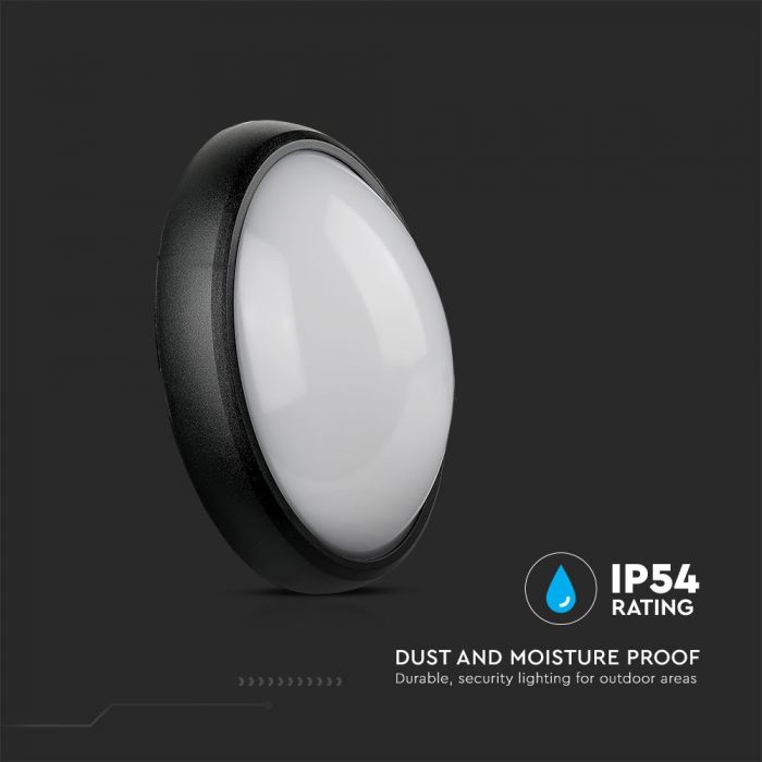 LED DOME LIGHT OVAL 12W 120° 840lm CW 245X165X96 BLACK IP66