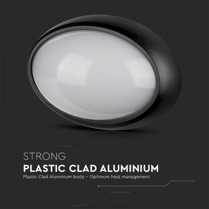 LED DOME LIGHT OVAL 12W 120° 840lm CW 245X165X96 BLACK IP66