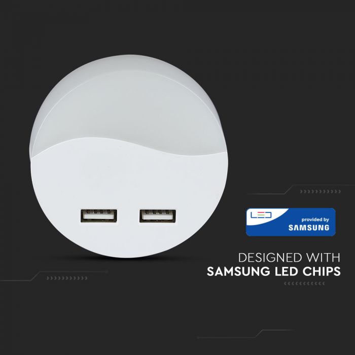 LED NIGHT LIGHT WITH USB 0.5W DL 10lm 67X58 ROUND WHITE SAMSUNG CHIP