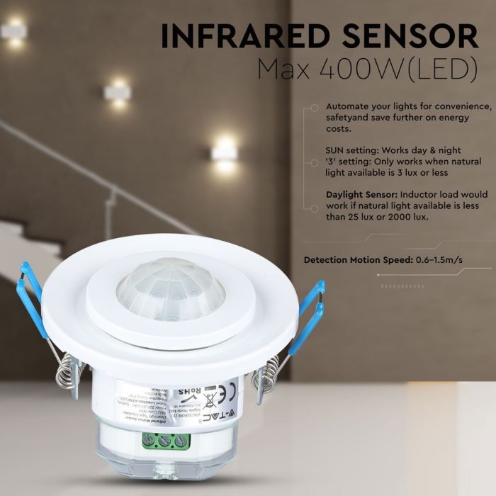 LED PIR CEILING SENSOR WITH MOVING HEAD 400W WHITE