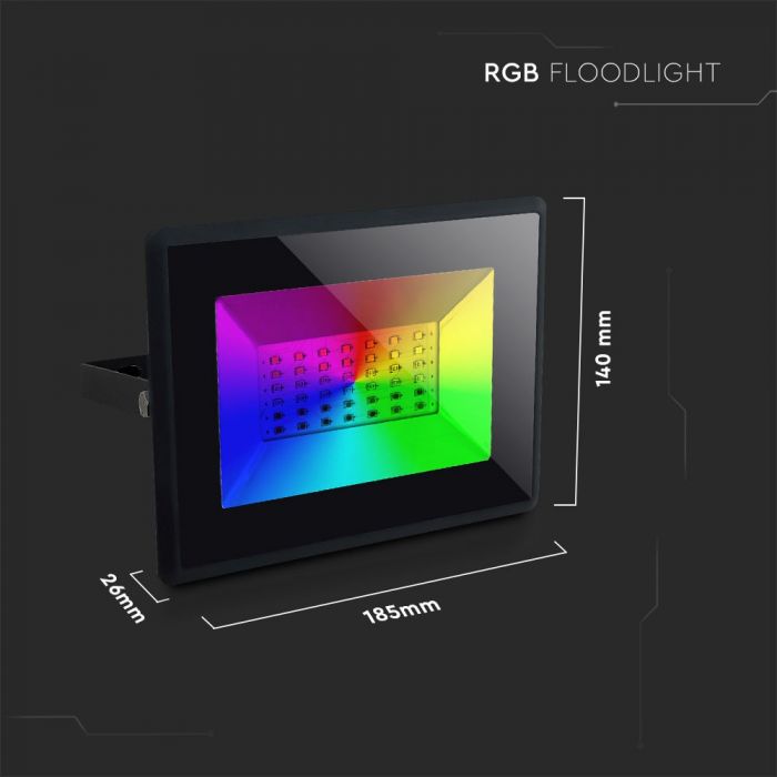 LED RGB FLOOD LIGHT SLIM 30W REMOTE CONTROL 1800lm 110° IP65 BLACK DIMM