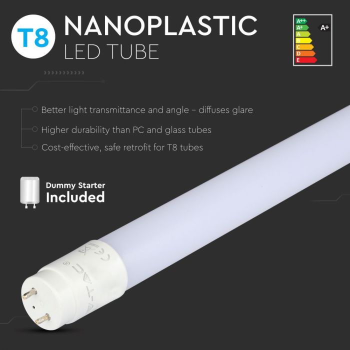 LED T8 TUBE 20W CW 2100lm 5FT 160° Frosted NANO-PLASTIC