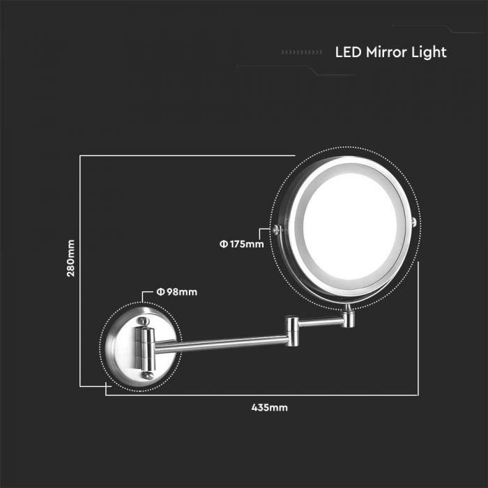 LED MIRROR LIGHT WALL MOUNTED NICKEL 3W WITH 4*AAA BATTERY CW 30lm IP44