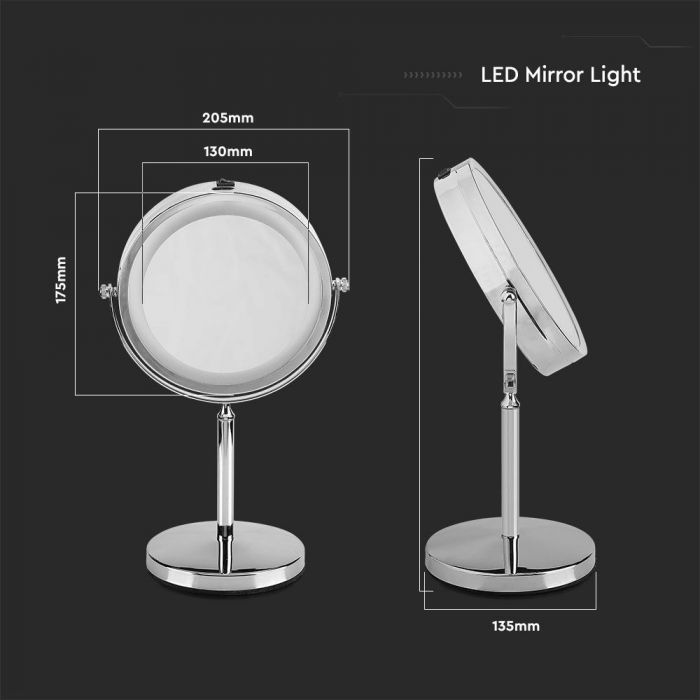 LED MIRROR LIGHT CHROME 3W WITH 4*AAA BATTERY CW 30lm IP44