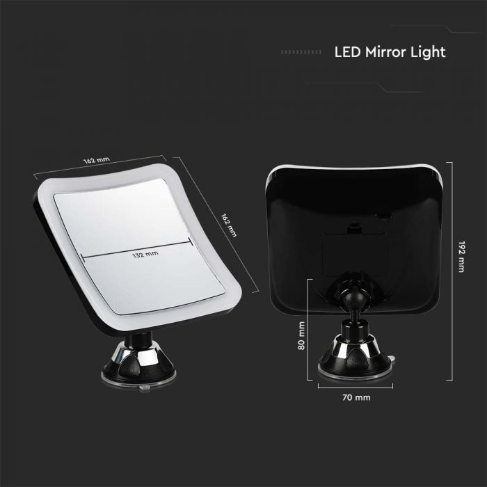 LED MIRROR LIGHT BLACK 3.2W WITH 3*AAA BATTERY CW 30lm IP44