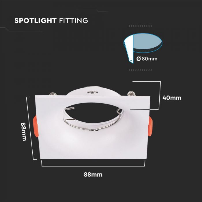 LED BRACKET GU10 SQUARE WHITE PC 88X88X40 (80)