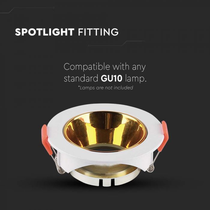 LED BRACKET GU10 ROUND WHITE + GOLD REFLECTOR PC 85X40 (72)