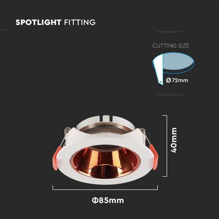 LED BRACKET GU10 ROUND WHITE + ROSE GOLD REFLECTOR PC 85X40 (72)