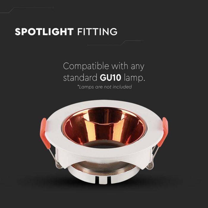 LED BRACKET GU10 ROUND WHITE + ROSE GOLD REFLECTOR PC 85X40 (72)