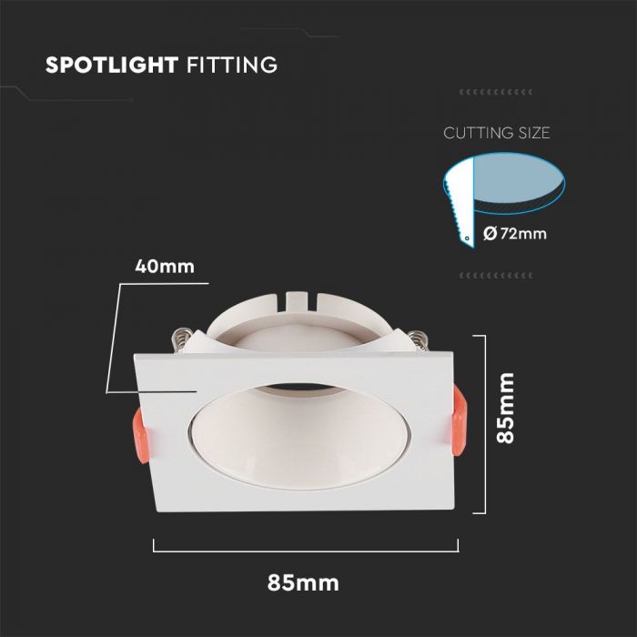 LED BRACKET GU10 SQUARE WHITE + WHITE REFLECTOR PC 85X85X40 (72)