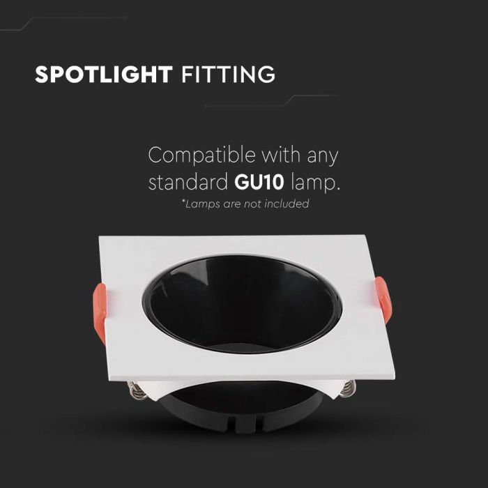 LED BRACKET GU10 SQUARE WHITE + BLACK REFLECTOR PC 85X85X40 (72)