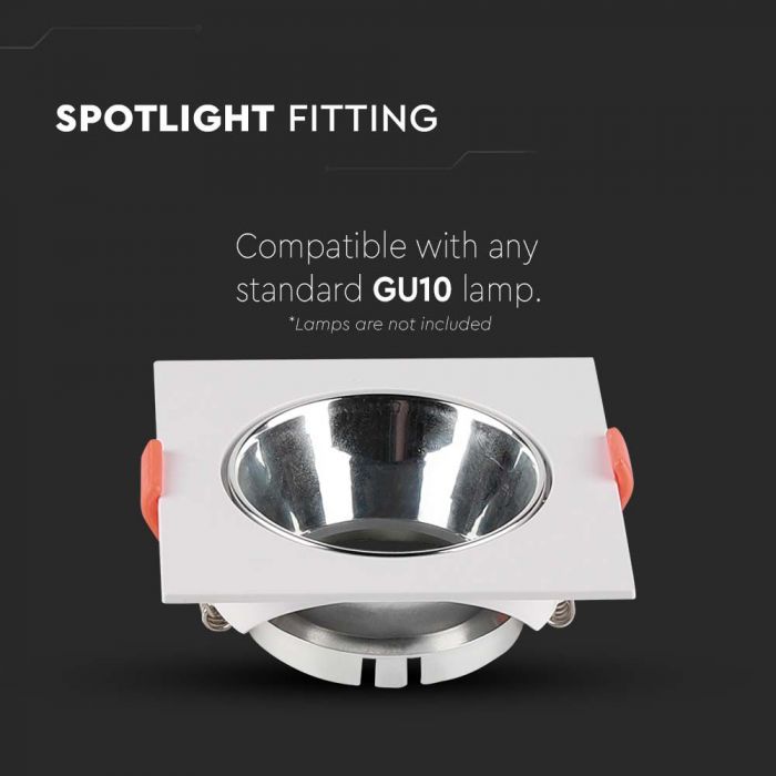 LED BRACKET GU10 SQUARE WHITE + CHROME REFLECTOR PC 85X85X40 (72)