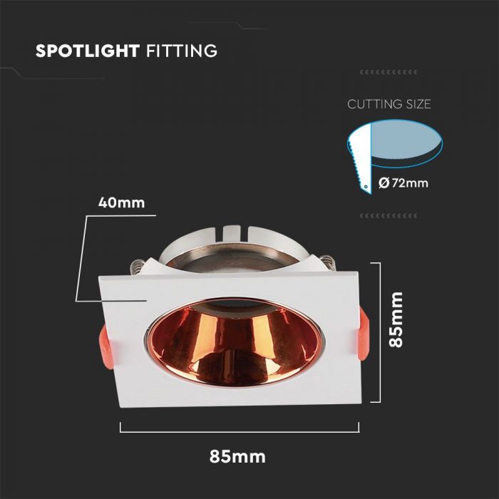 LED BRACKET GU10 SQUARE WHITE + ROSE GOLD REFLECTOR PC 85X85X40 (72)