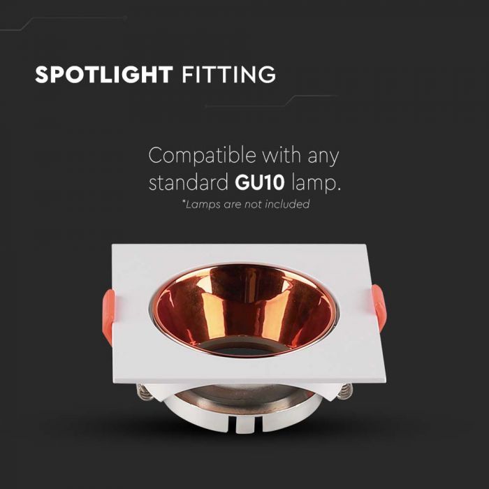 LED BRACKET GU10 SQUARE WHITE + ROSE GOLD REFLECTOR PC 85X85X40 (72)