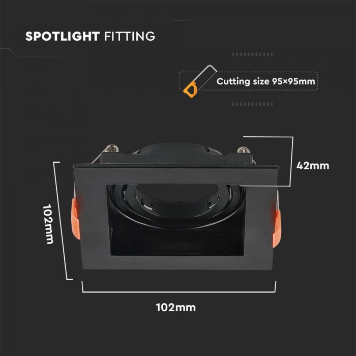 LED BRACKET GU10 SQUARE BLACK PC 102X102X42 (95X95) MOV