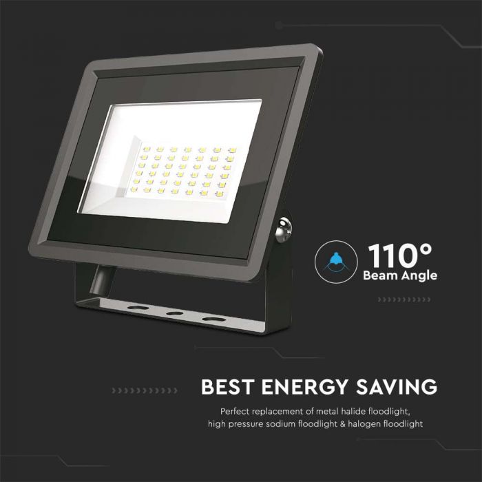 LED FLOOD SMD SLIM 30W CW 110° 2510lm IP65 BLACK