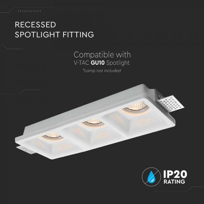 LED BRACKET 3xGU10  SQUARE WHITE 280x100x40 (285x105) GYPSUM