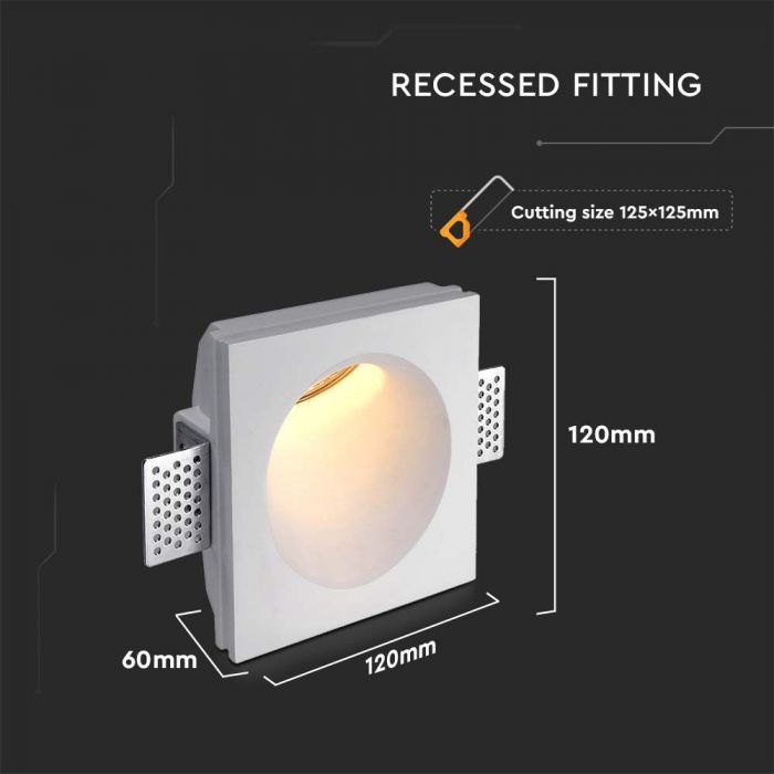 LED BRACKET GU10 ROUND WHITE 120x120x60 (125x125) GYPSUM