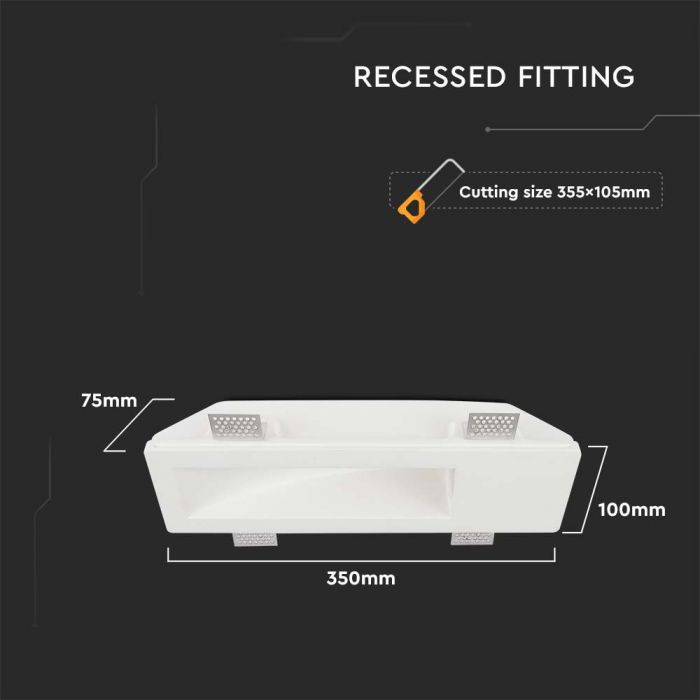 LED BRACKET GU10 SQUARE DOWN WHITE 100x350x75 (355x105) GYPSUM