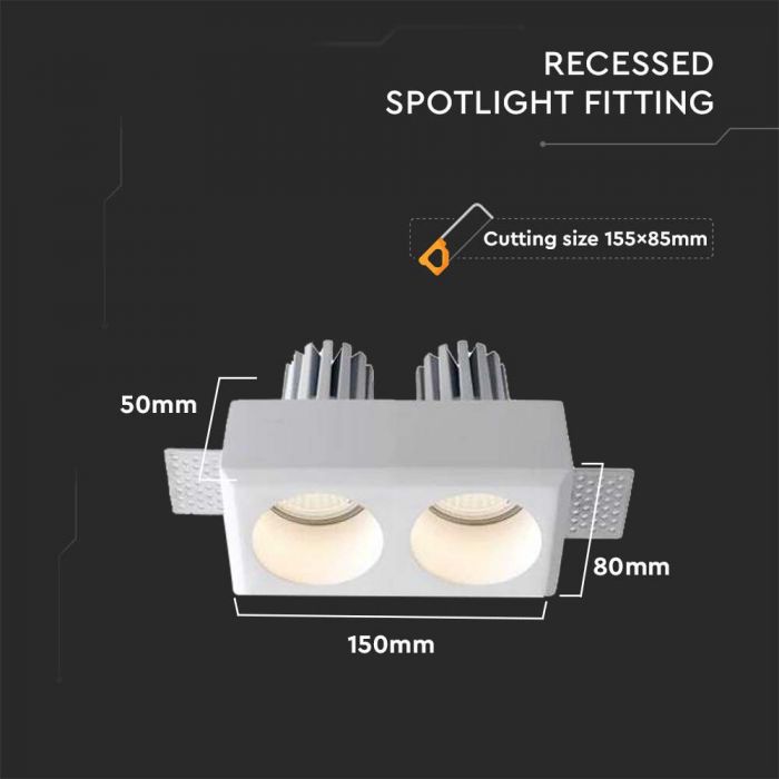 LED BRACKET 2XGU10 ROUND WHITE 150x80x50 (155x85) GYPSUM