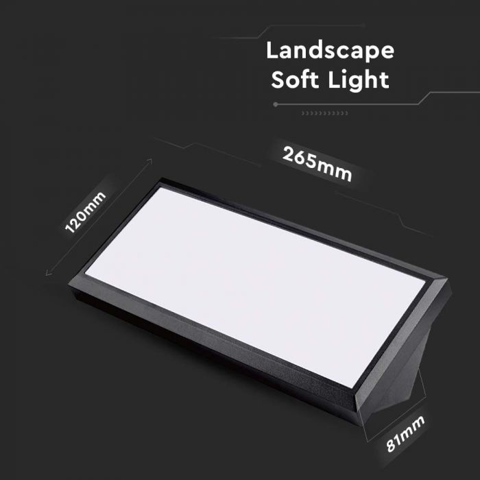 LED OUTDOOR WALL LIGHT BLACK 12W CW250lm110° 265x81x120mm IP65