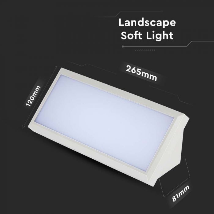 LED OUTDOOR WALL LIGHT WHITE 12W WW 1250lm110° 265x81x120mm IP65