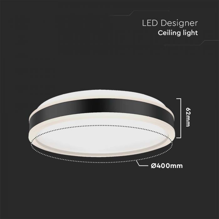 LED DESIGNER CEILING LIGHT 38W DL 4050lm  BLACK  ROUND 400x62mm