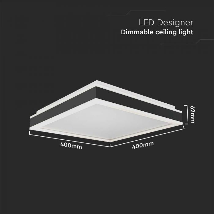 LED DESIGNER CEILING LIGHT 38W DL 4000lm TRIAC DIMMABLE BLACK SQ 400x400x62mm